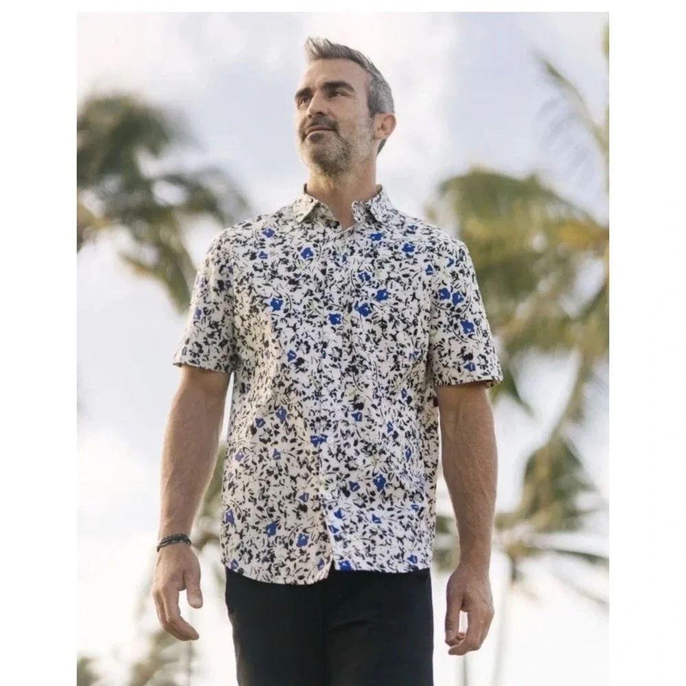NWT Zyia Active Echo Beach Tropical Print Short Sleeve Travelers Shirt‎ Men's XL